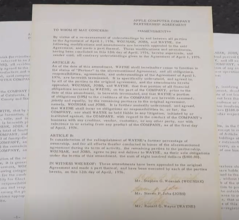 蘋果第三位創始人合約將拍賣:簽約11天后退股 僅取回2300美元